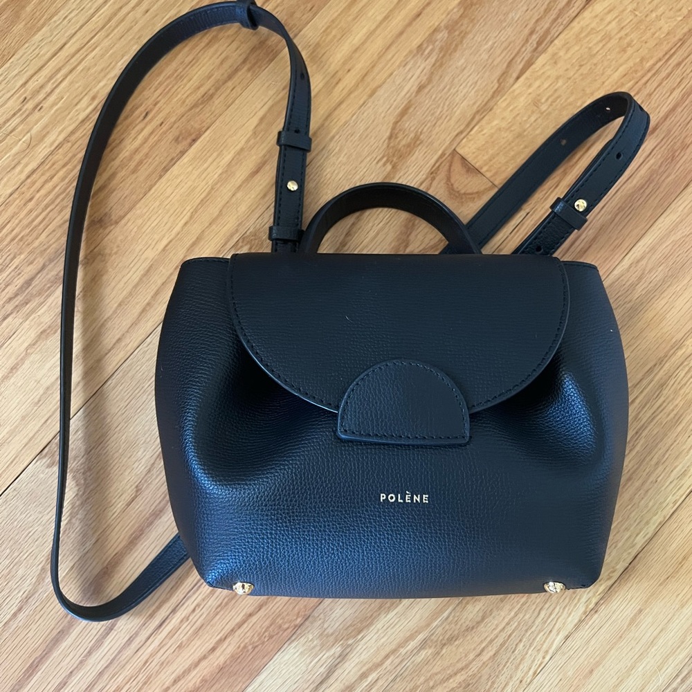 Polene Numero Un Nano, textured black leather